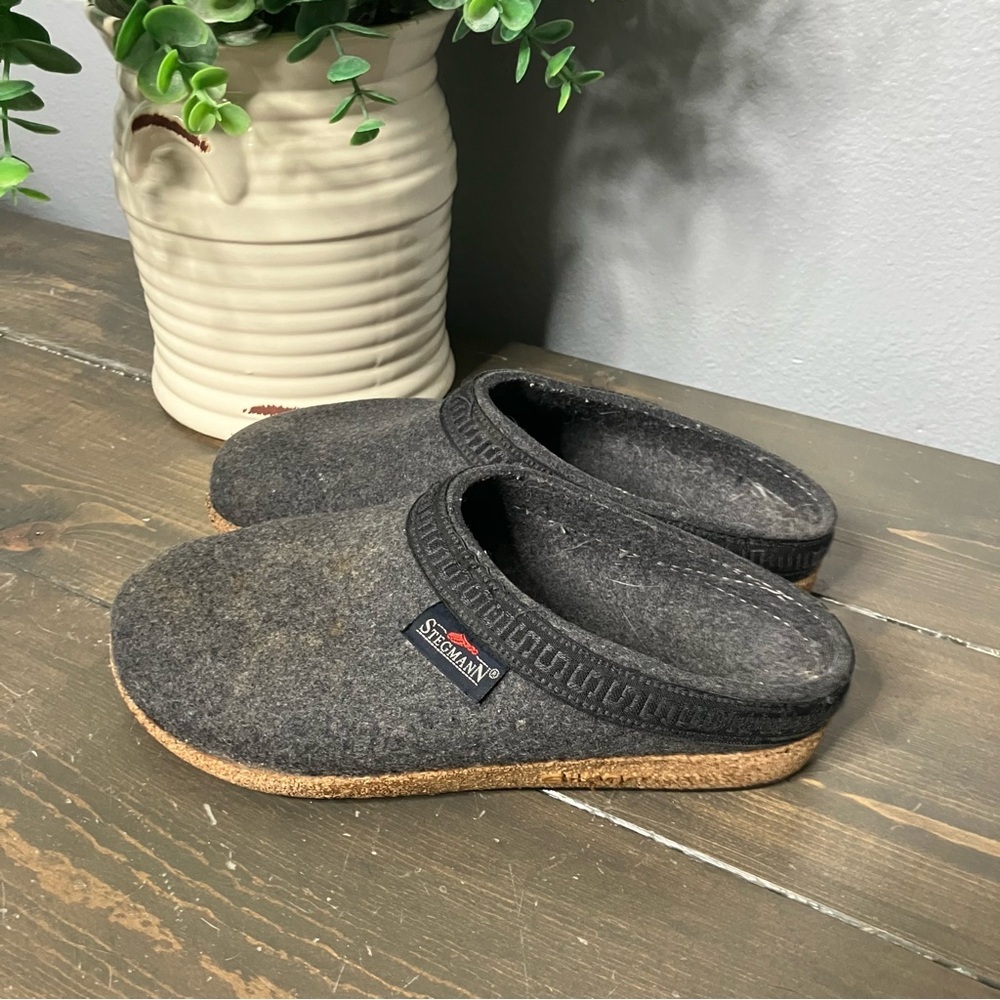 Stegmann Wool Clogs Size 6 Women Grey cork Slip-on cozy warm fall winter